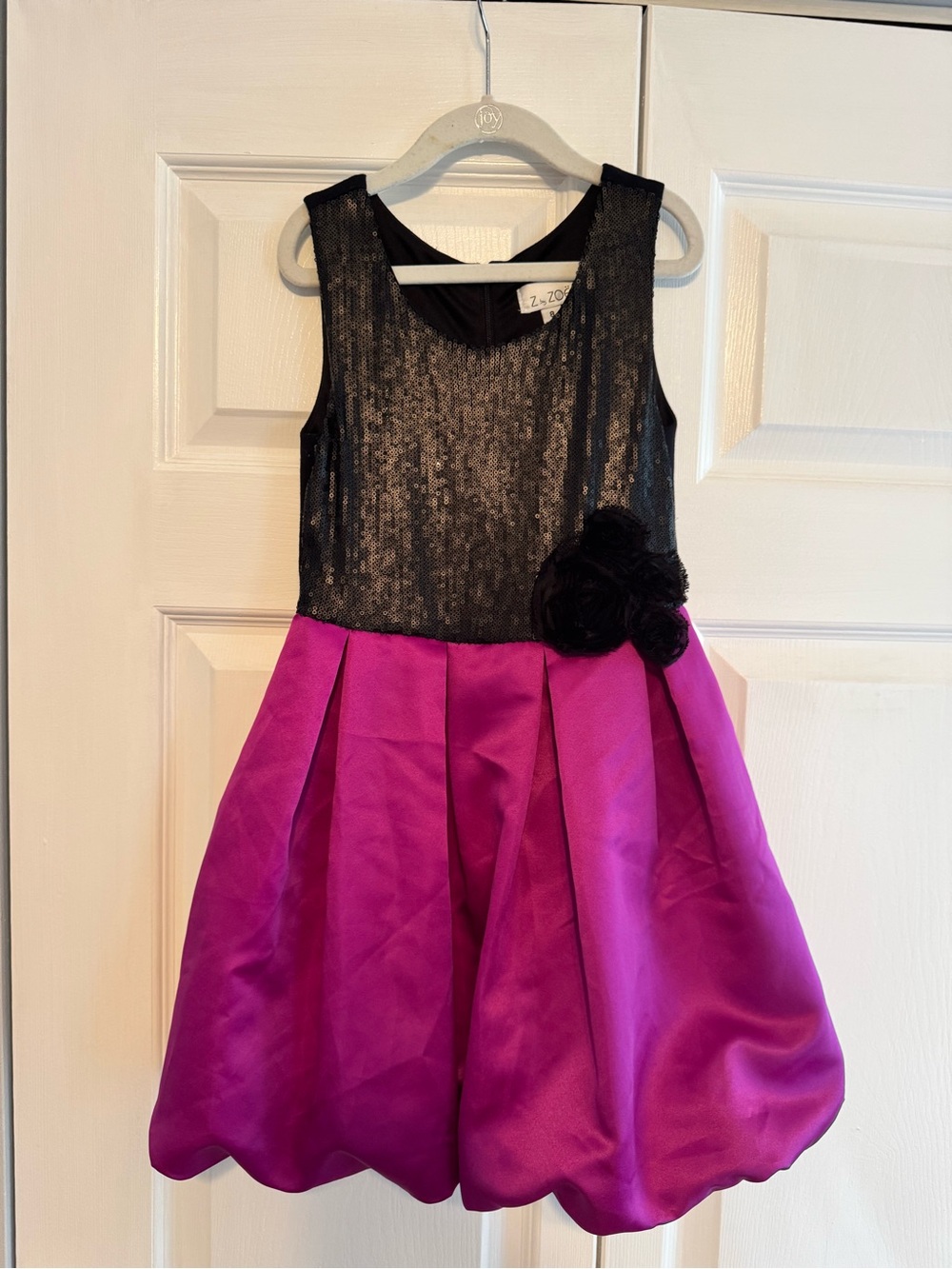 Black Sequin Bodice & Fuchsia Bubble Skirt Dress